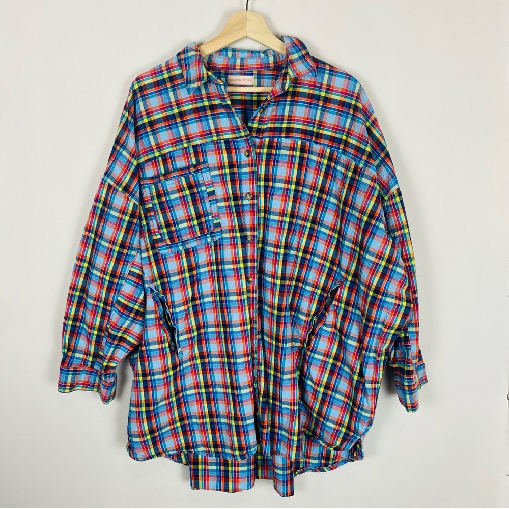 Urban Outfitters Bryce Colorful Plaid Seersucker Oversized Button Down Shirt‎